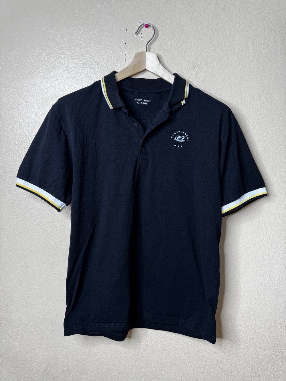 Mario Rossi USA Men’s Polo Shirt XL Black Short Sleeve Stretch Cotton Blend